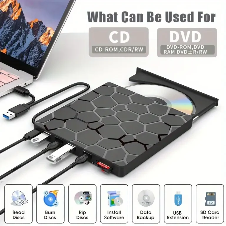1pc 8-in-1 USB 3.0 Portable External CD/DVD Drive for Laptop, Slim